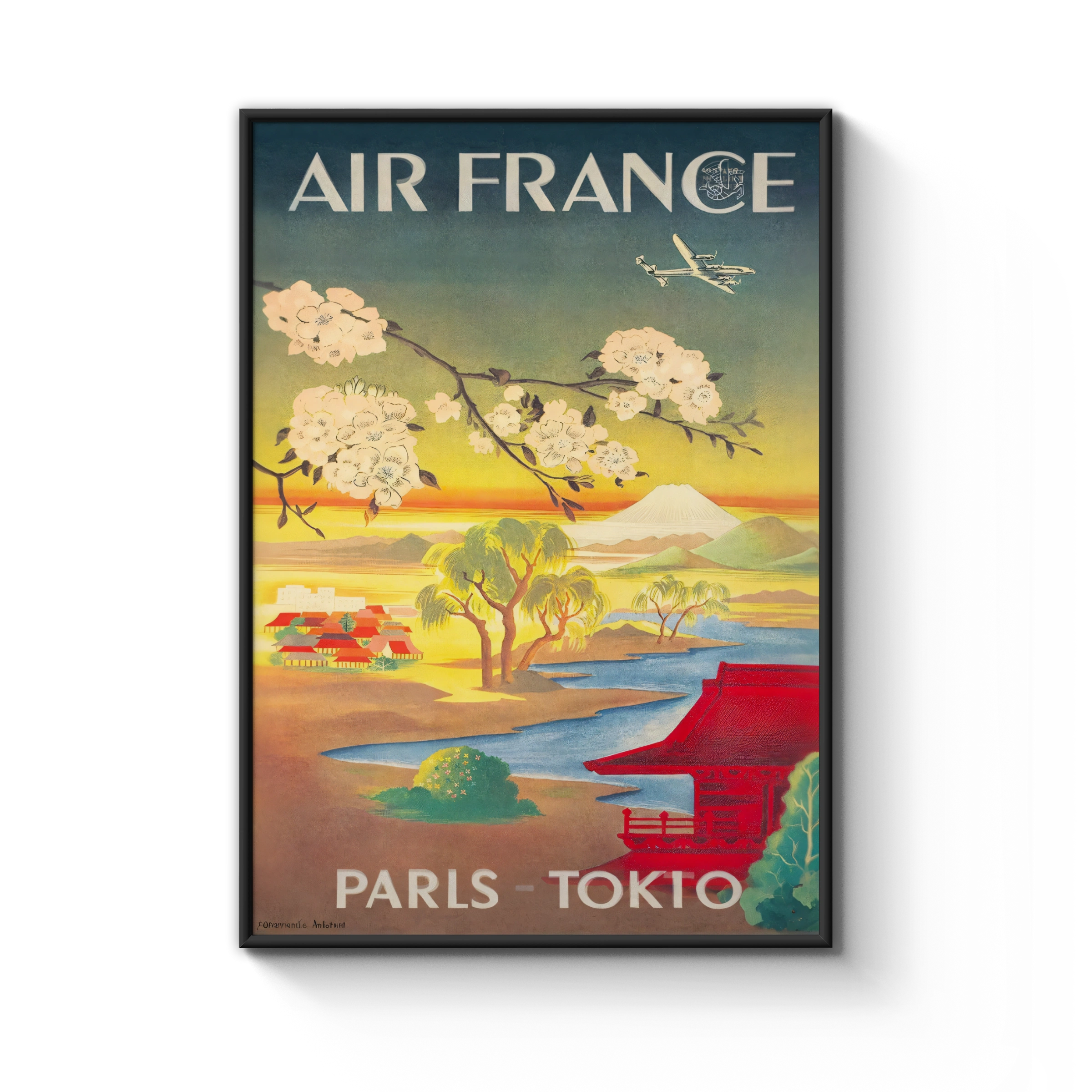 Vintage Air France Travel Poster, Paris - Tokyo, 1950s, Japanese Vintage Air France Travel Poster, Paris - Tokyo, 1950s, Japanese