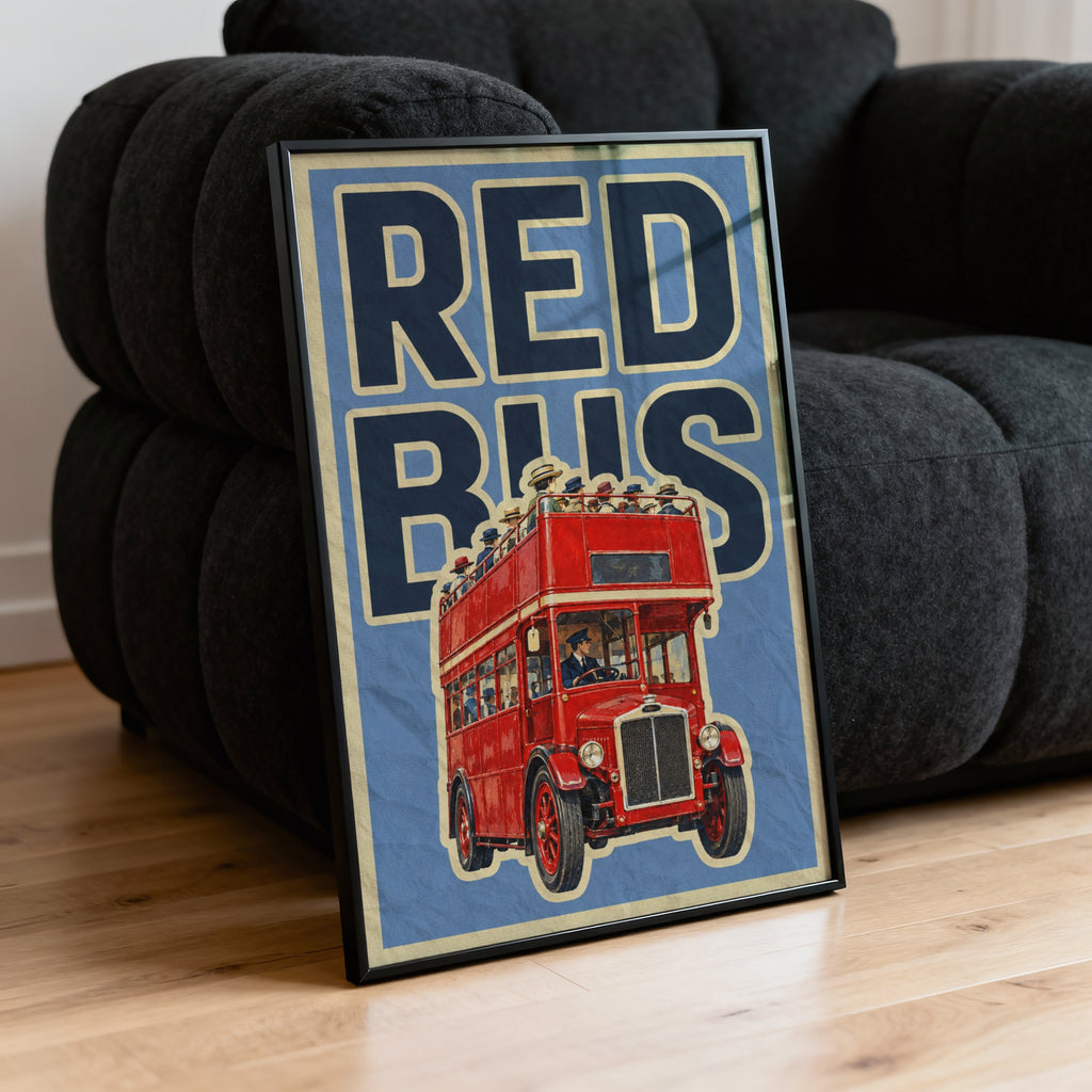 Vintage London Red Bus Poster, Double Decker Wall Art Print
