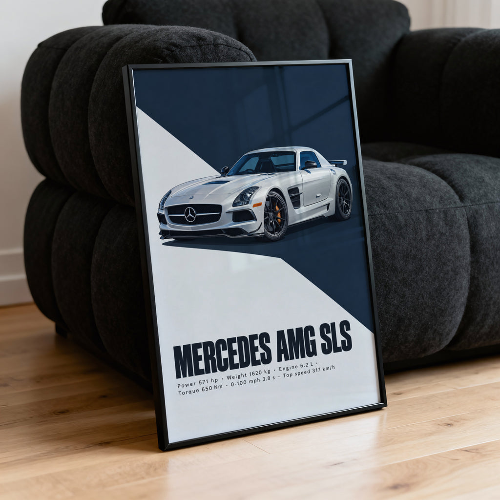 Vintage Mercedes AMG SLS Print, Car Wall Art