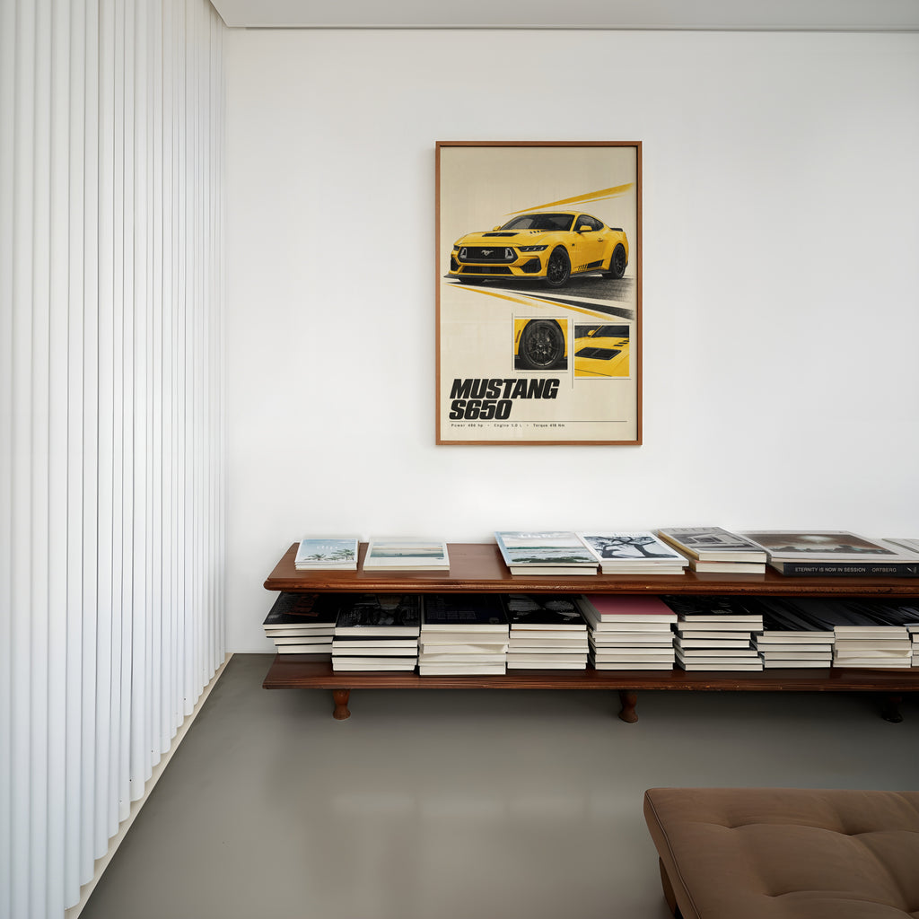 Vintage Mustang Print, Yellow Muscle Car Wall Art