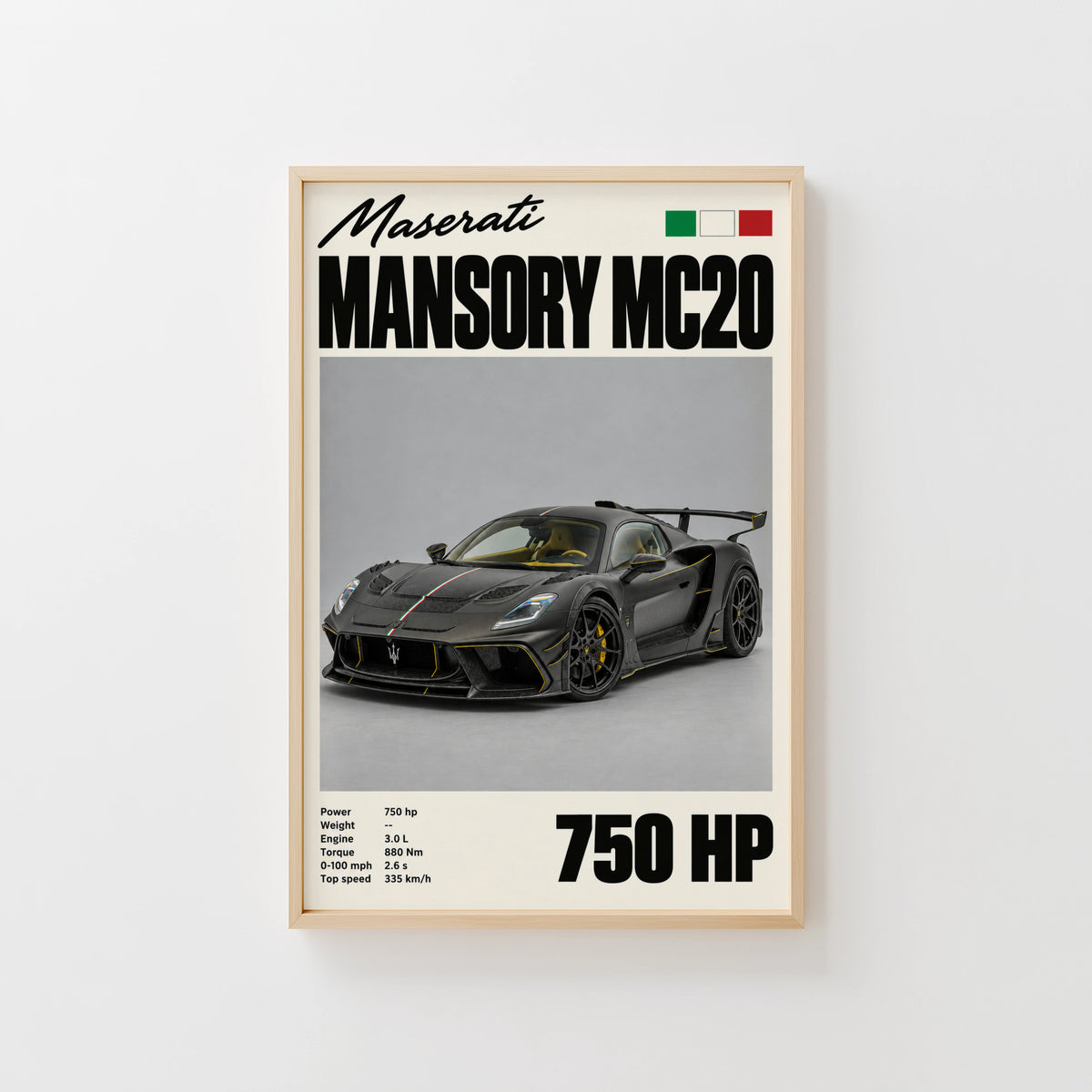 Vintage Print, Maserati MC20 Supercar Wall Art