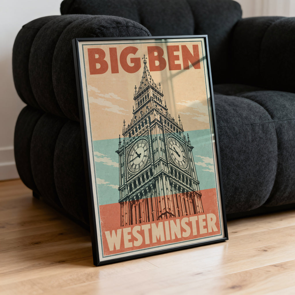 Vintage Big Ben Poster, London Wall Art, Westminster Print