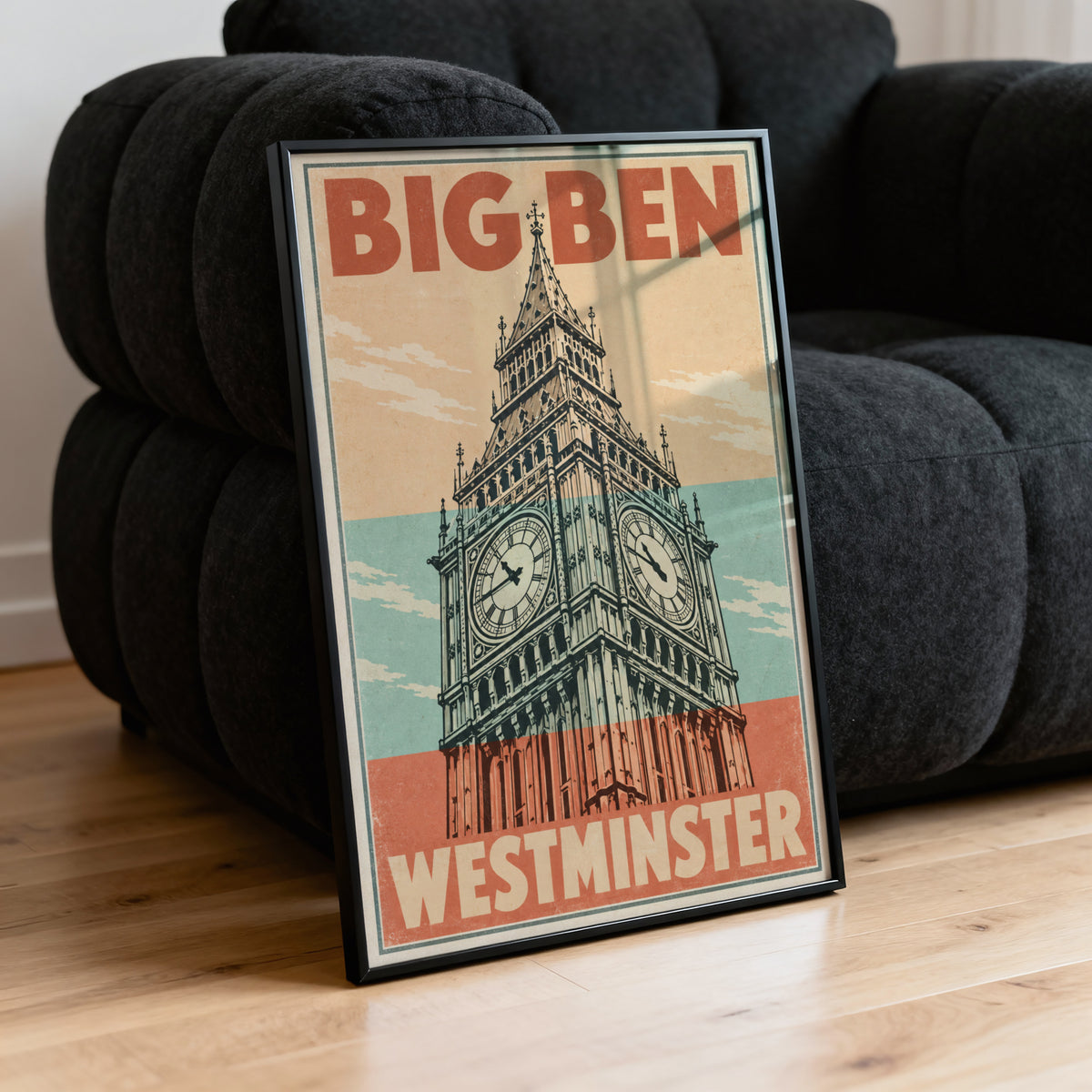 Vintage Big Ben Poster, London Wall Art, Westminster Print
