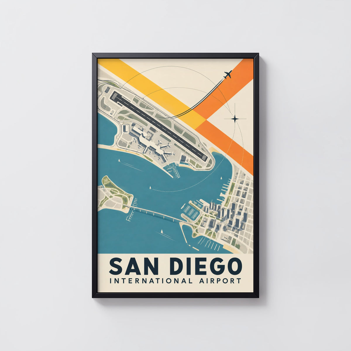 Vintage San Diego Airport Poster, Aerial Map Print