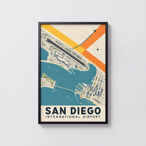 Vintage San Diego Airport Poster, Aerial Map Print