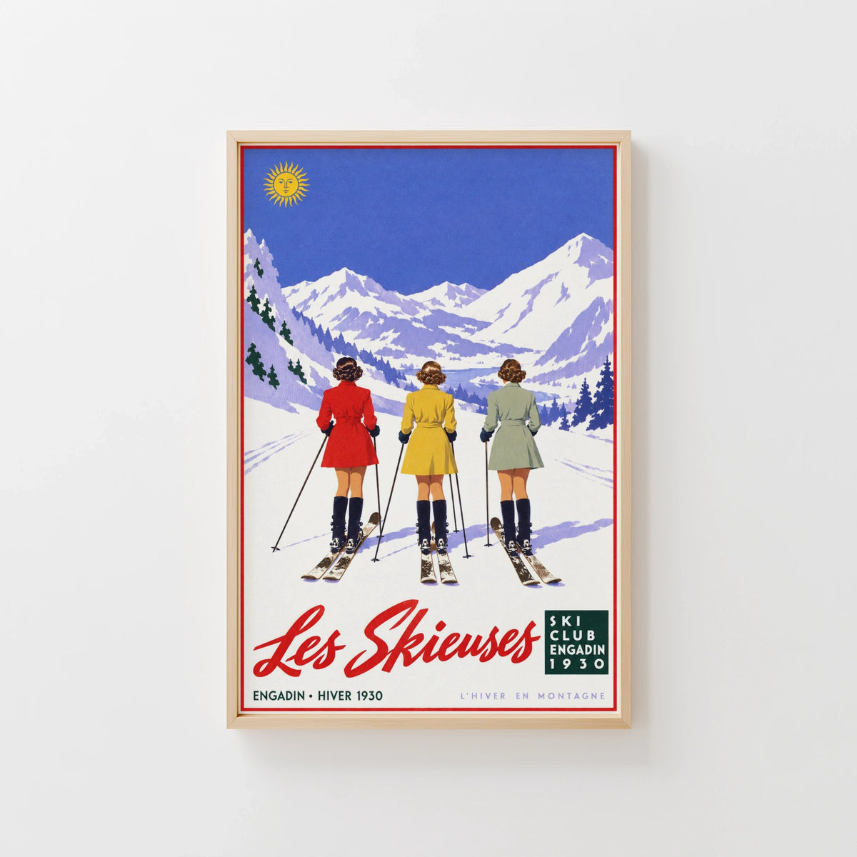 Vintage 1930 Les Skieuses Engadin Ski Print, Poster
