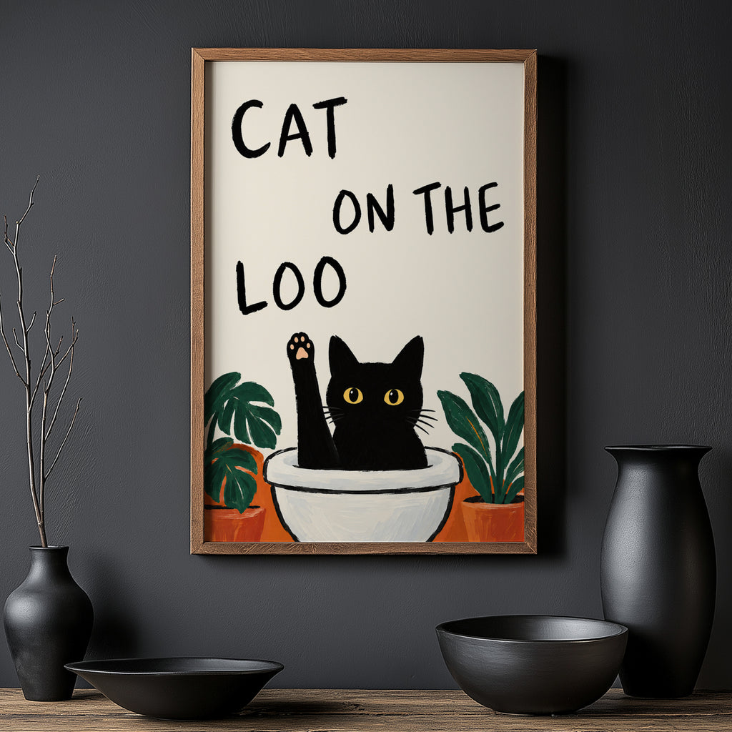 Vintage Cat Print Poster, Funny Bathroom Wall Art