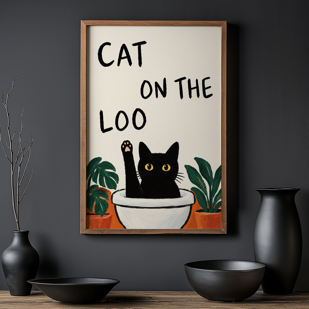 Vintage Cat Print Poster, Funny Bathroom Wall Art