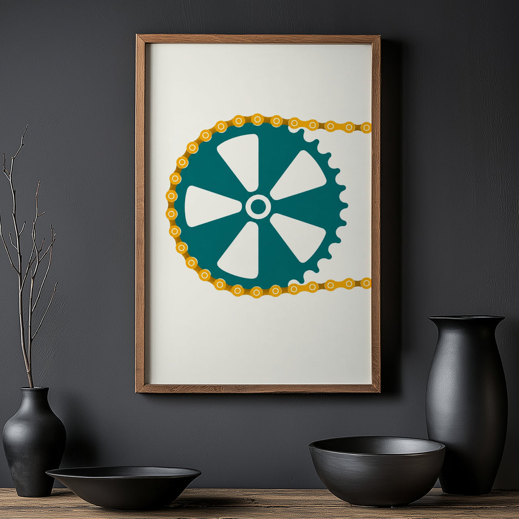 Vintage Bike Chainring Poster, Cycling Wall Art, Print