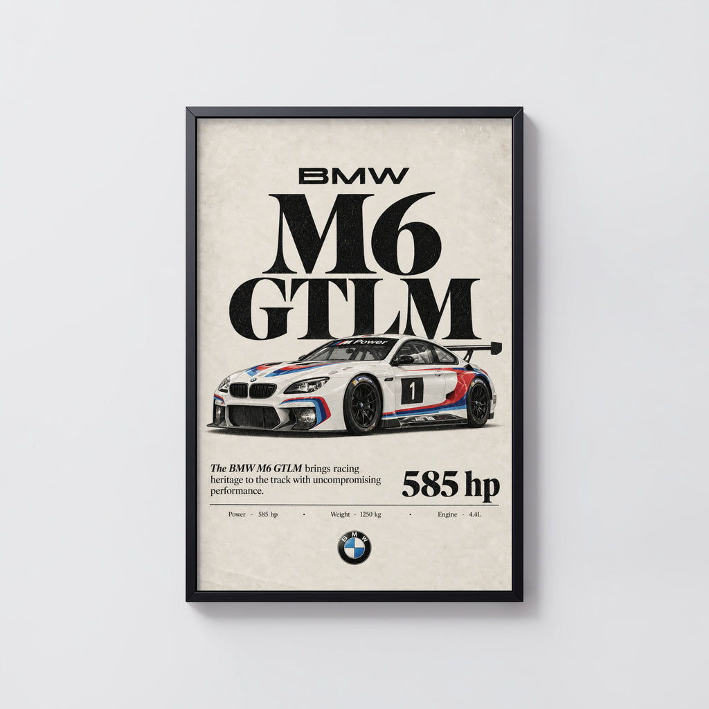 Vintage BMW M6 GTLM Print, Racing Car Wall Art