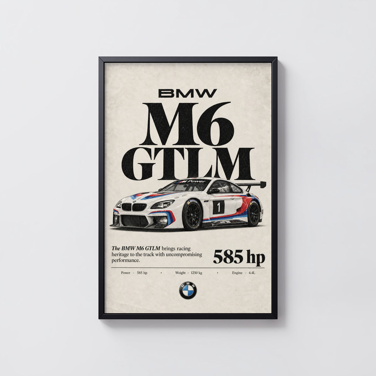 Vintage BMW M6 GTLM Print, Racing Car Wall Art
