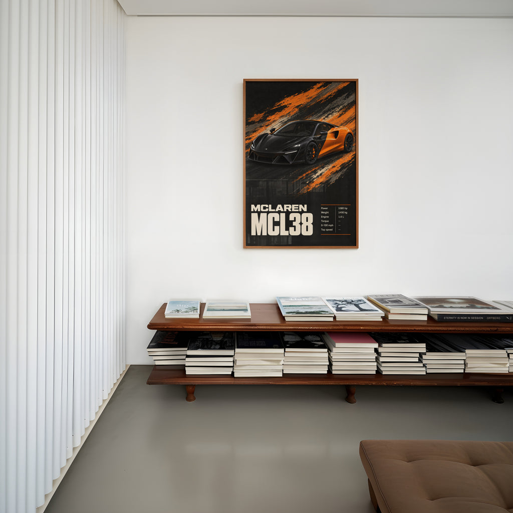 Vintage McLaren MCL38 Supercar Print, Car Wall Art