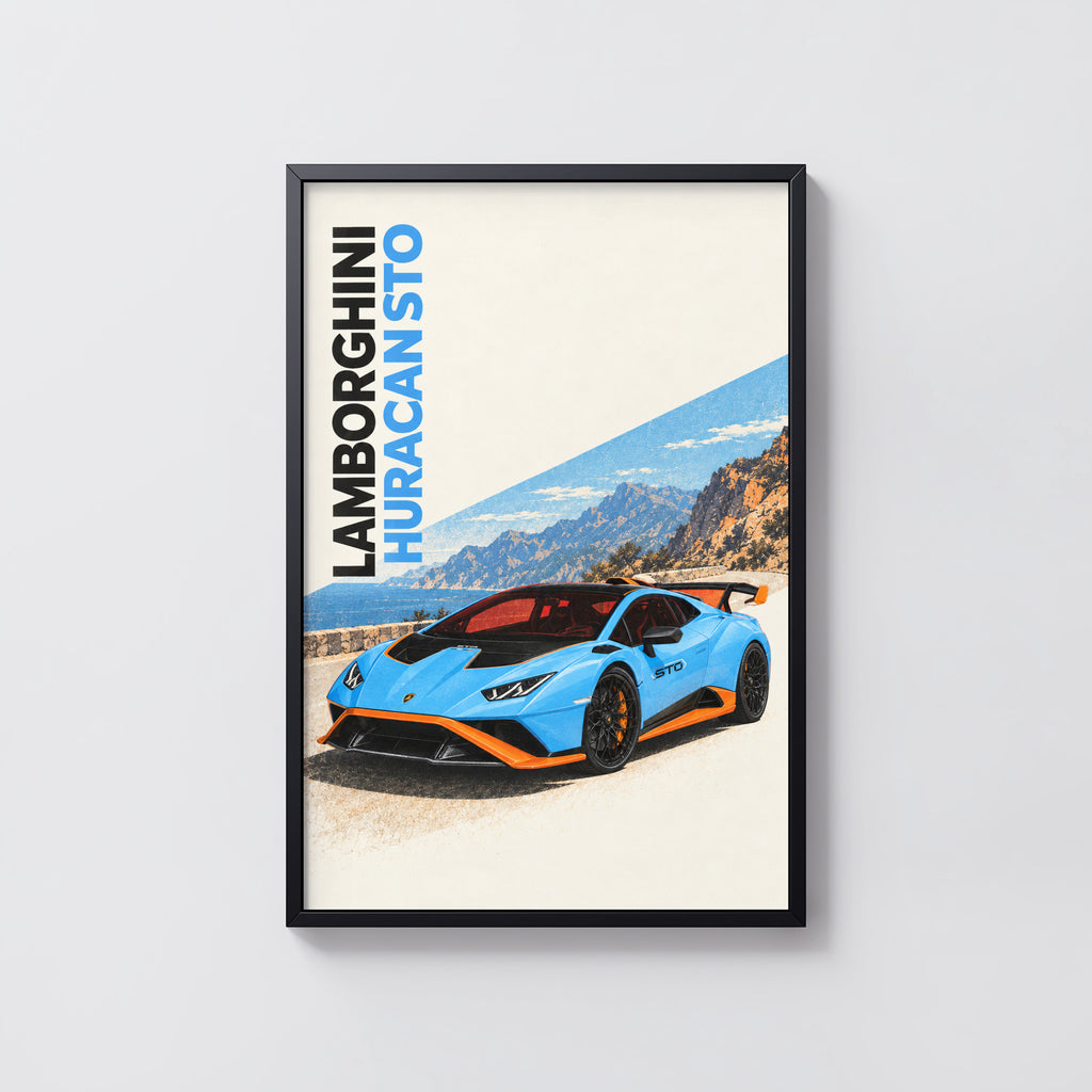 Vintage Lamborghini Huracan STO Print, Supercar Art
