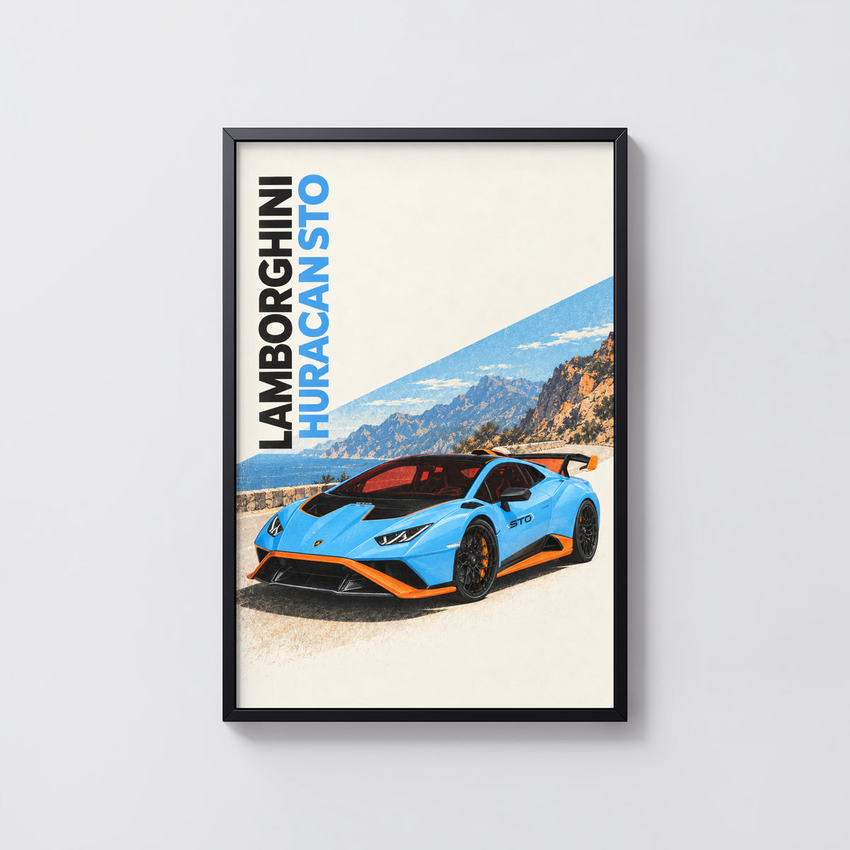 Vintage Lamborghini Huracan STO Print, Supercar Art