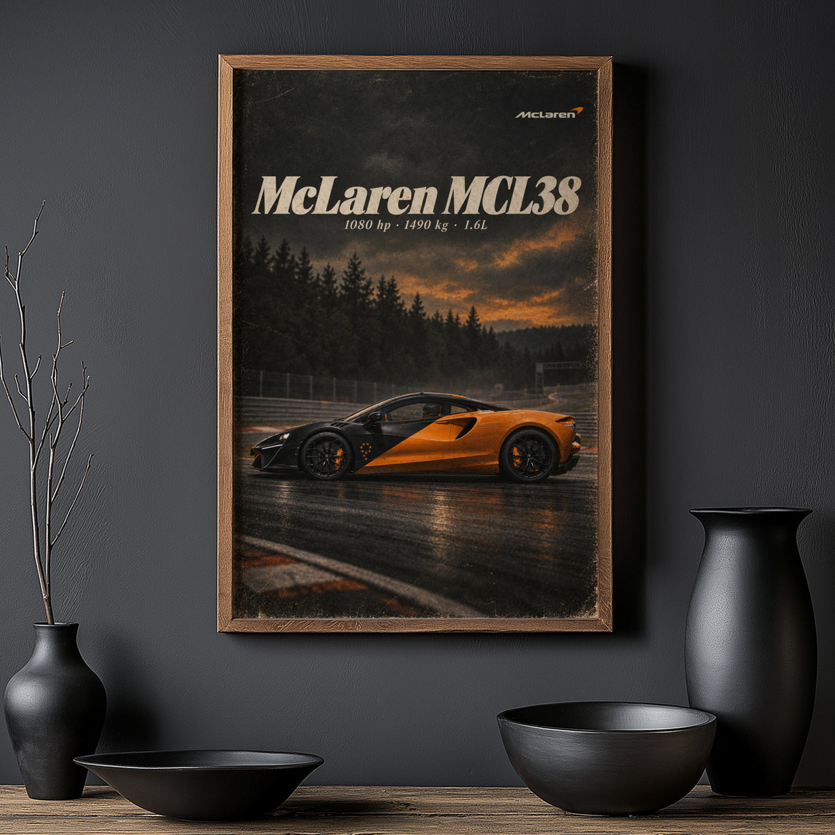 Vintage McLaren Print, Supercar Wall Art, Orange