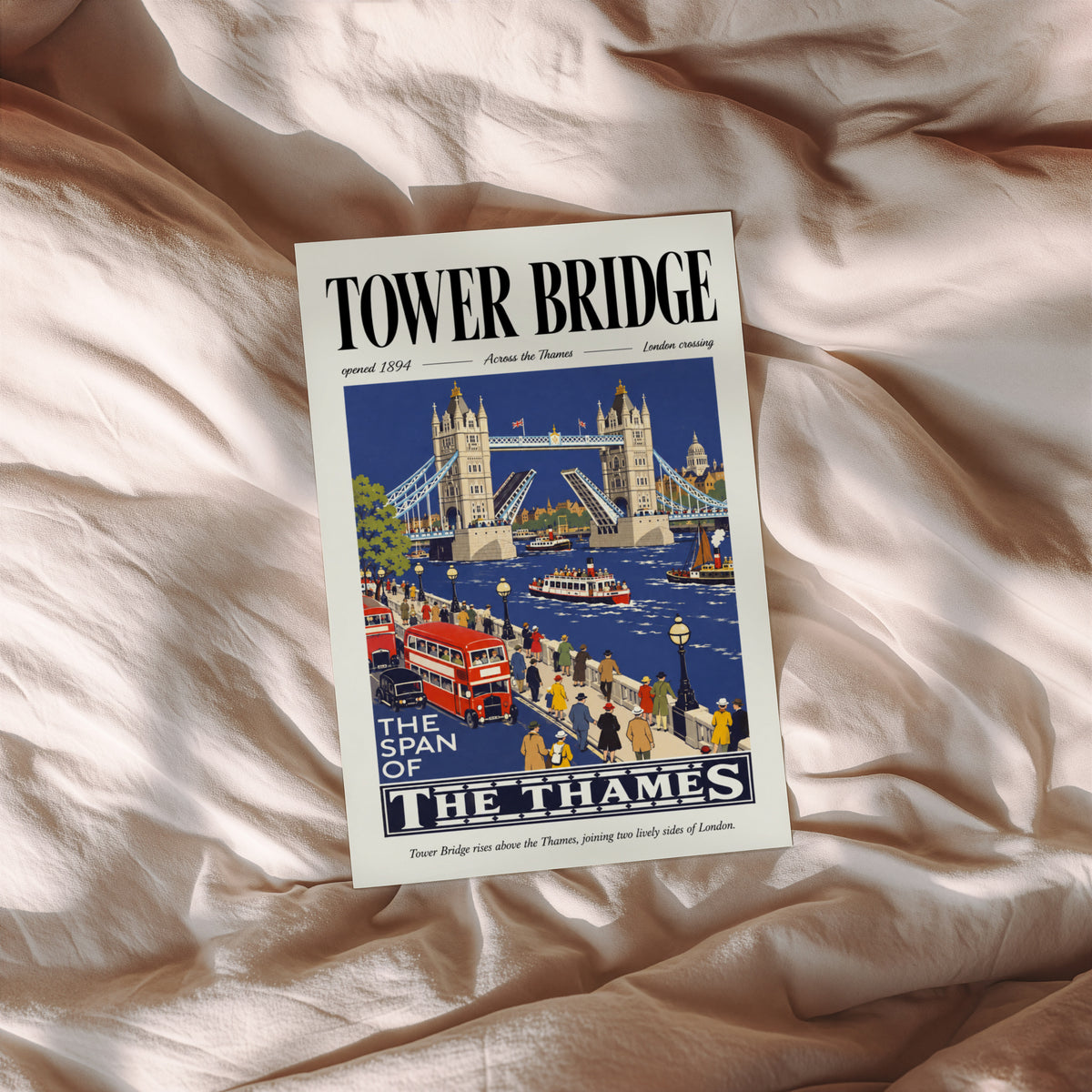 Vintage Tower Bridge Poster, London Wall Art, Thames Print