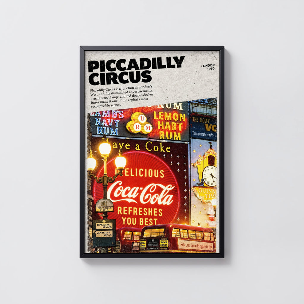 Vintage Piccadilly Circus London Poster, Neon Wall Art Print