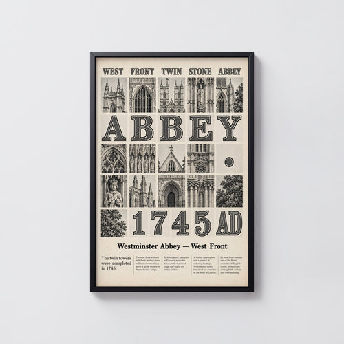 Vintage Westminster Abbey Poster, Gothic Print