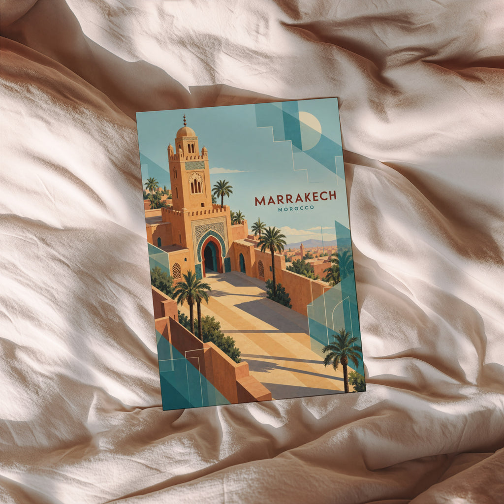 Vintage Marrakech Morocco Poster, Art Deco Wall Art, Print