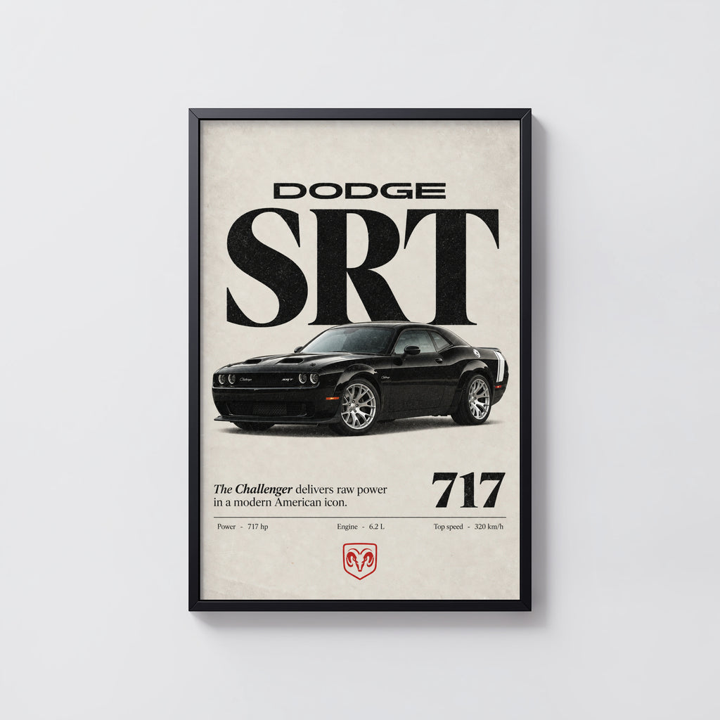 Vintage Dodge Challenger SRT Print, Muscle Car