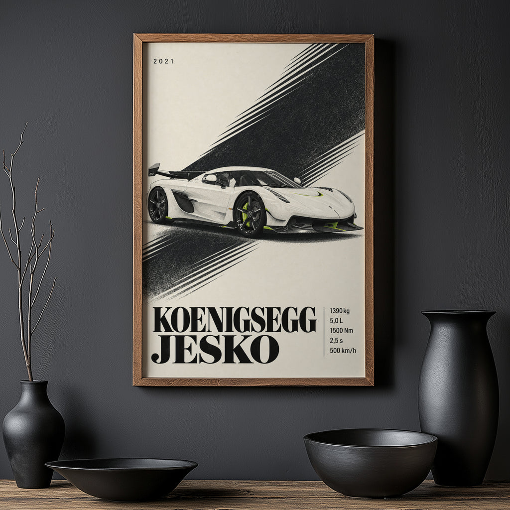 Vintage Koenigsegg Jesko Print, Supercar Wall Art