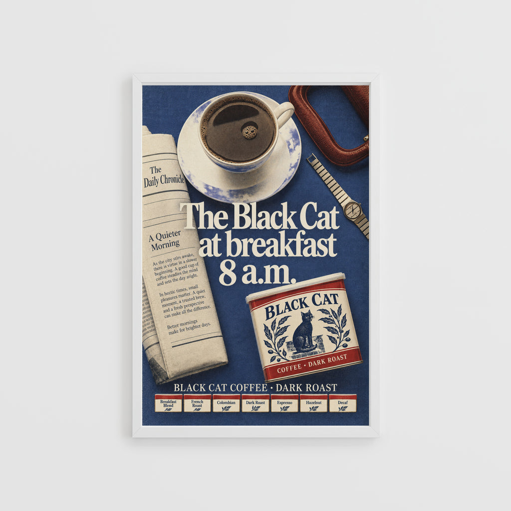 Vintage Coffee Print and Poster, Black Cat Kitchen Art