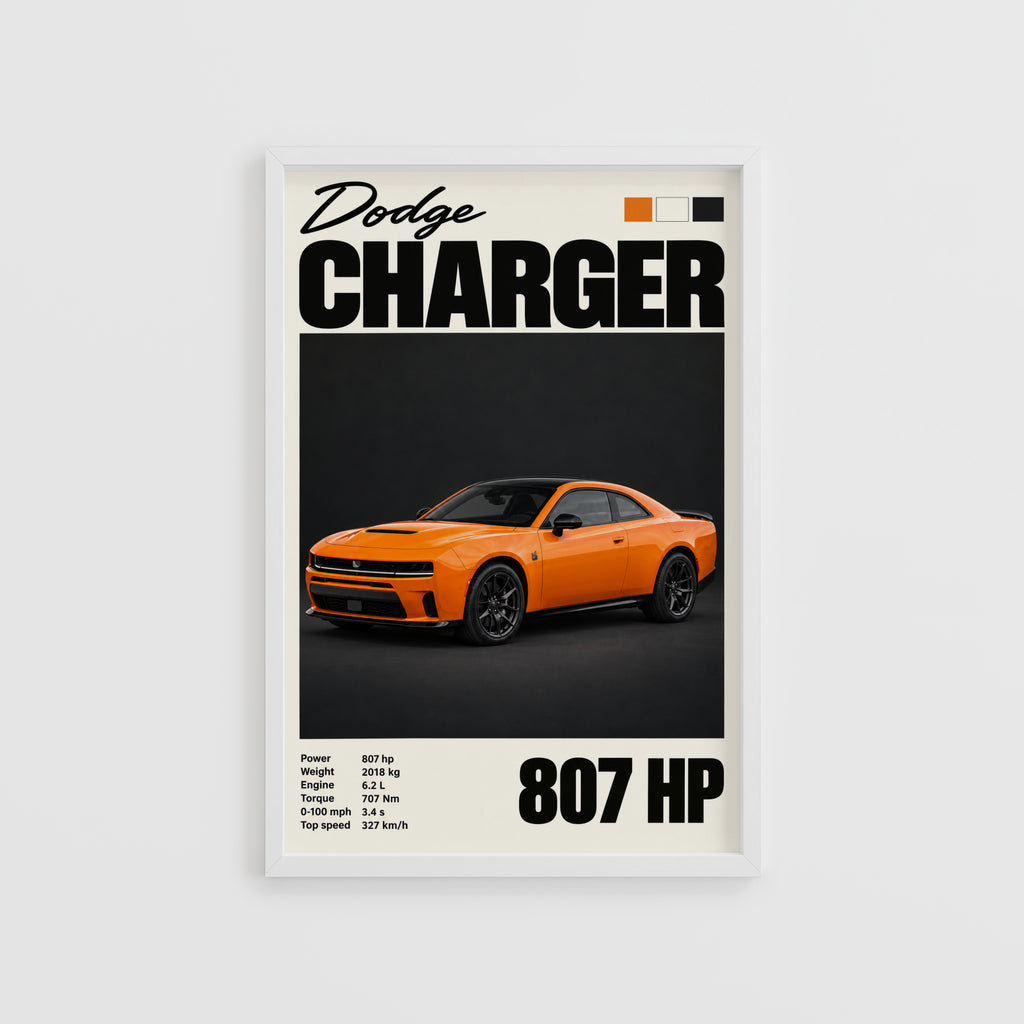 Vintage Dodge Charger Print, Muscle Car Wall Art