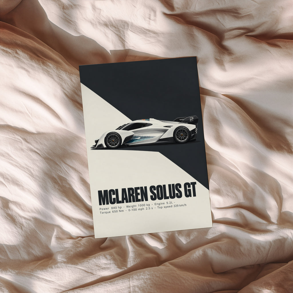 Vintage McLaren Solus GT Print, Car Wall Art
