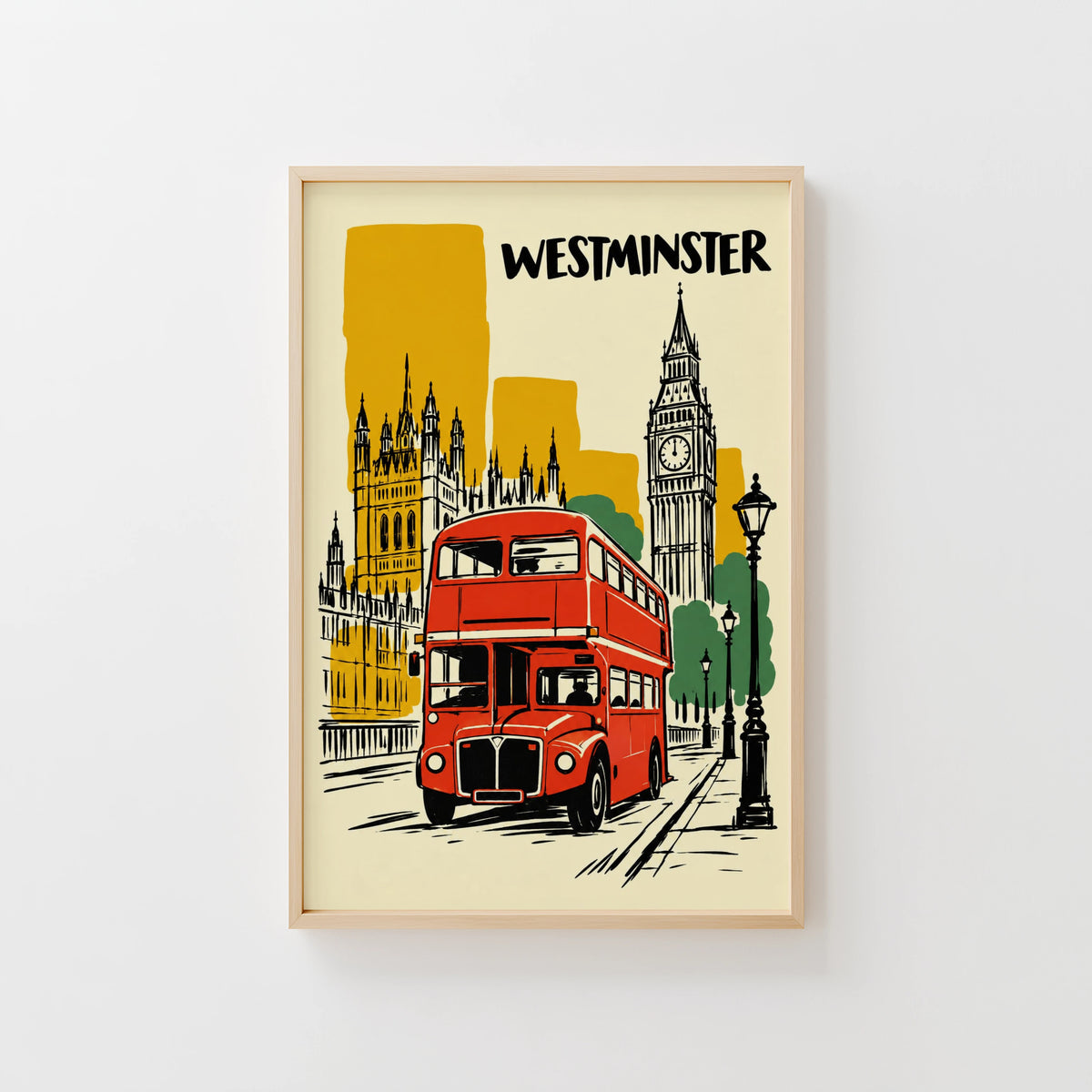 Vintage Westminster London Poster, Red Bus Wall Art Print