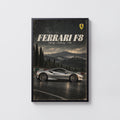Vintage Ferrari F8 Print, Supercar Wall Art