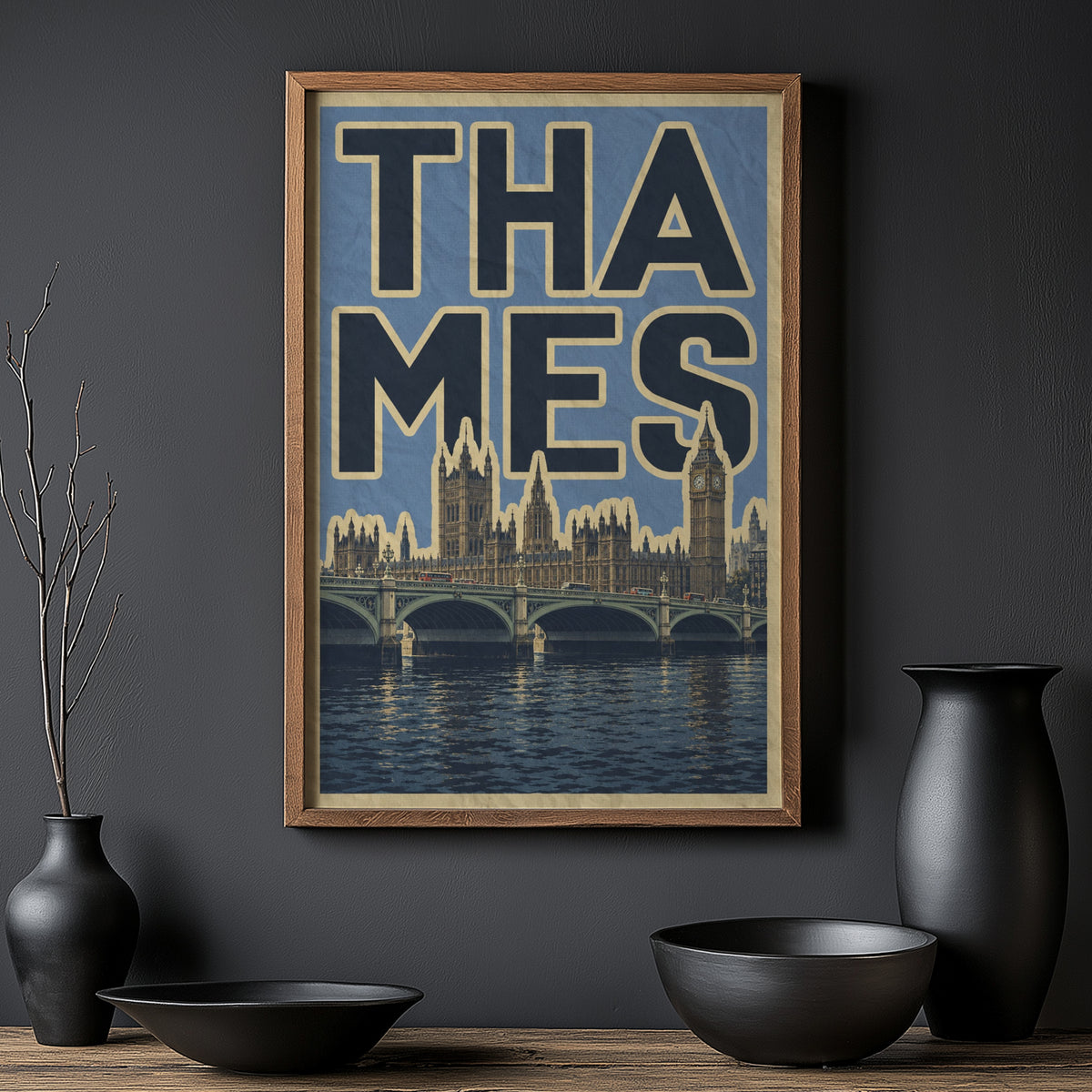 Vintage London Thames Poster, Westminster Bridge Print