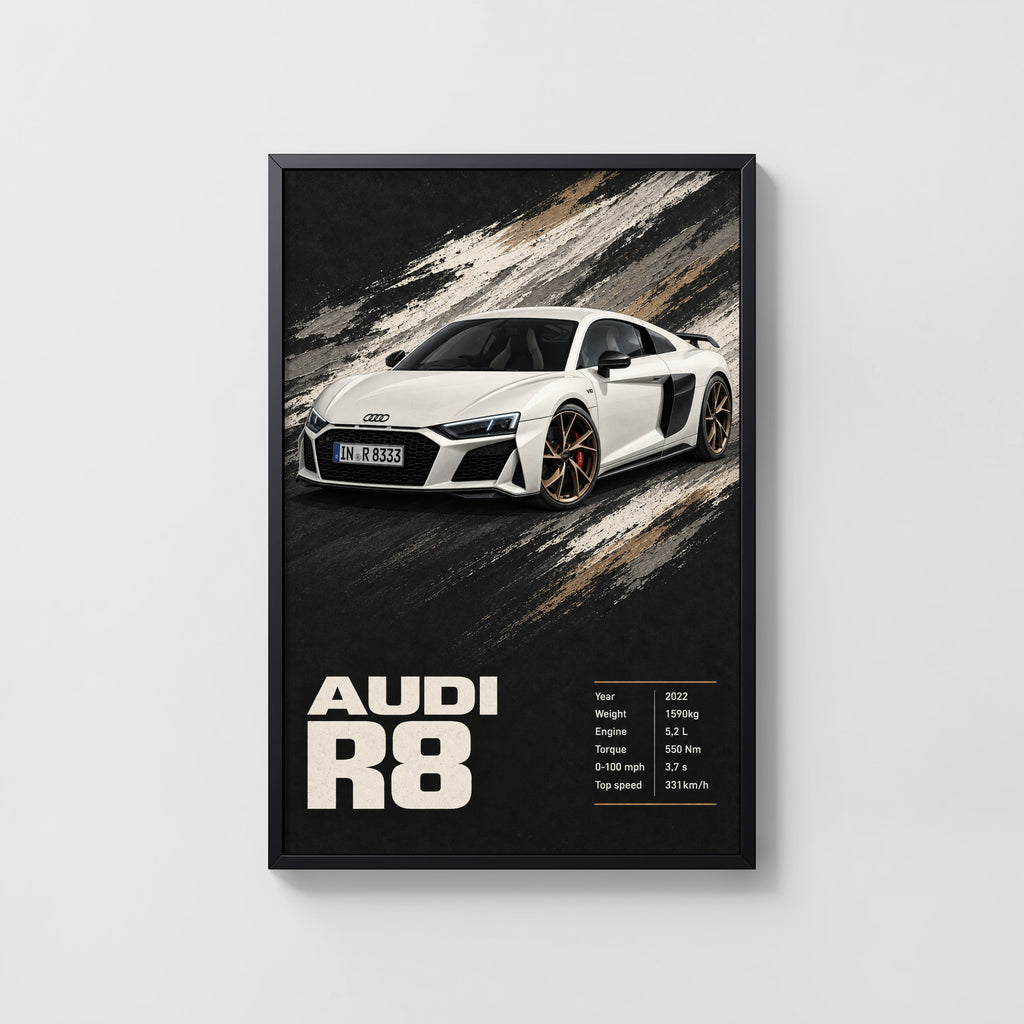 Vintage Audi R8 Print, Supercar Poster, Car Wall Art