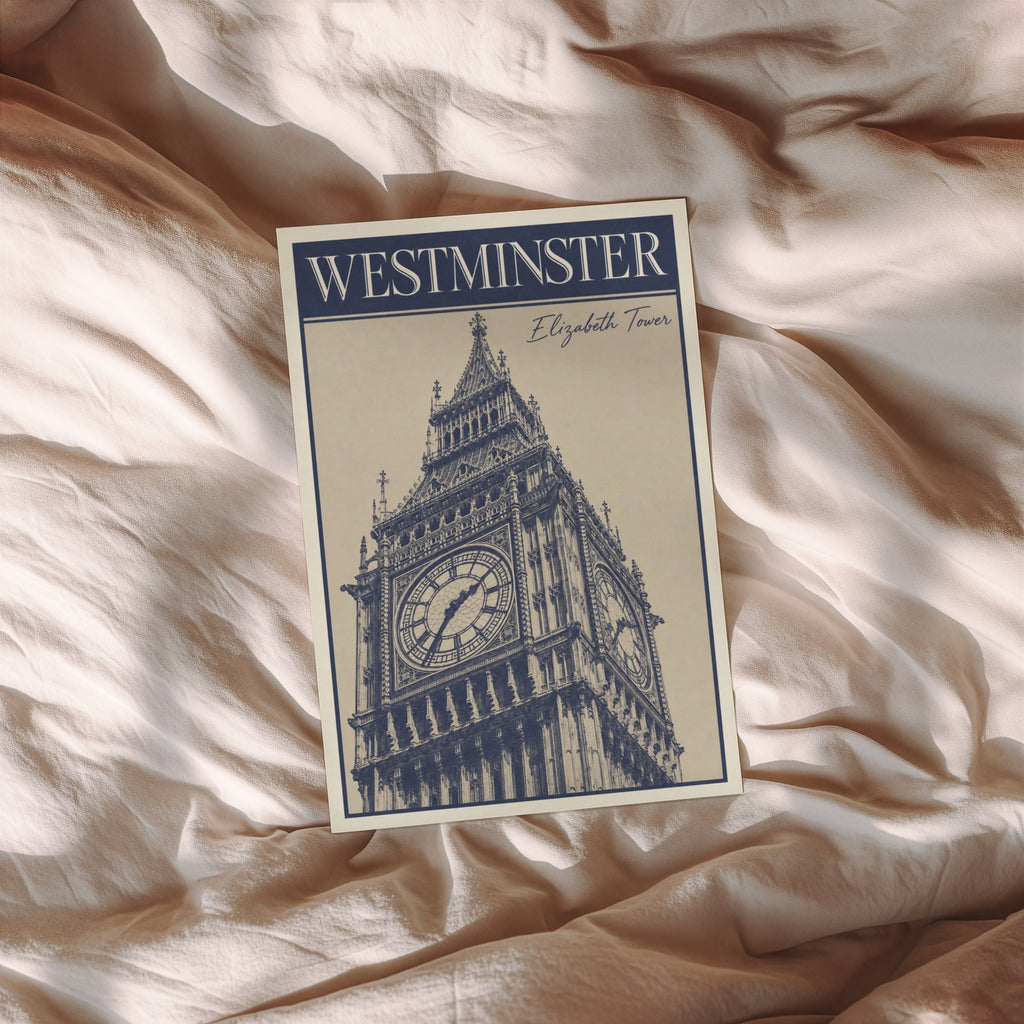Vintage Westminster Poster, Elizabeth Tower Wall Art