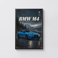 Vintage BMW M4 Print, Blue Coupe Car Wall Art