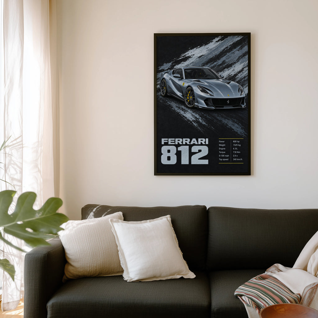 Vintage Ferrari 812 Print, Supercar Wall Art