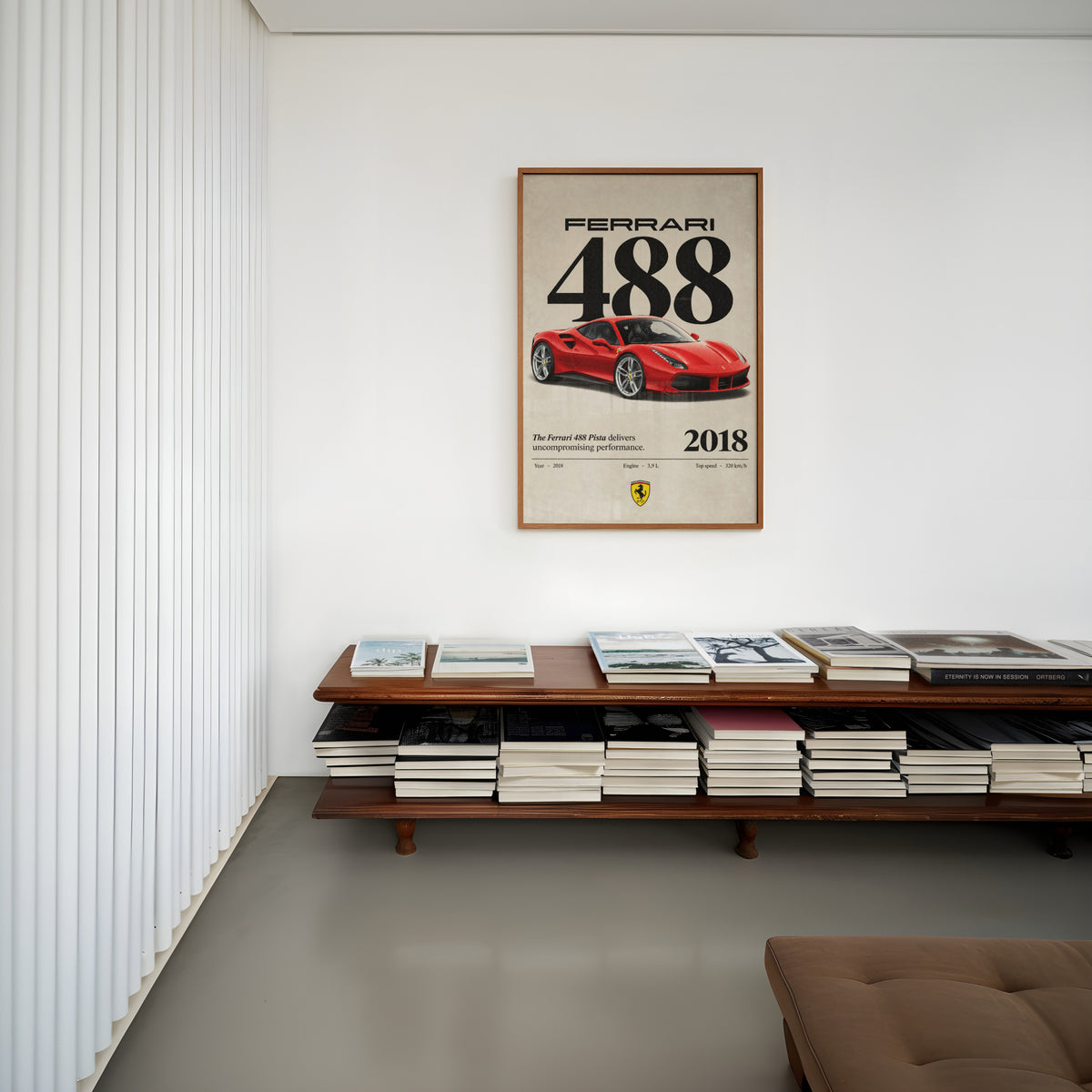 Vintage Ferrari 488 Pista Print, Red Supercar Art