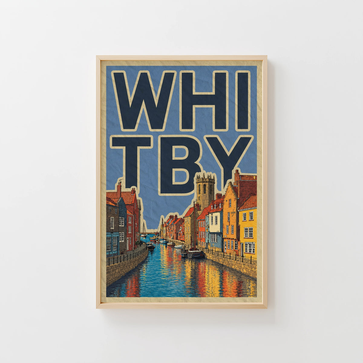 Vintage Whitby Poster, Yorkshire Harbour Wall Art Print