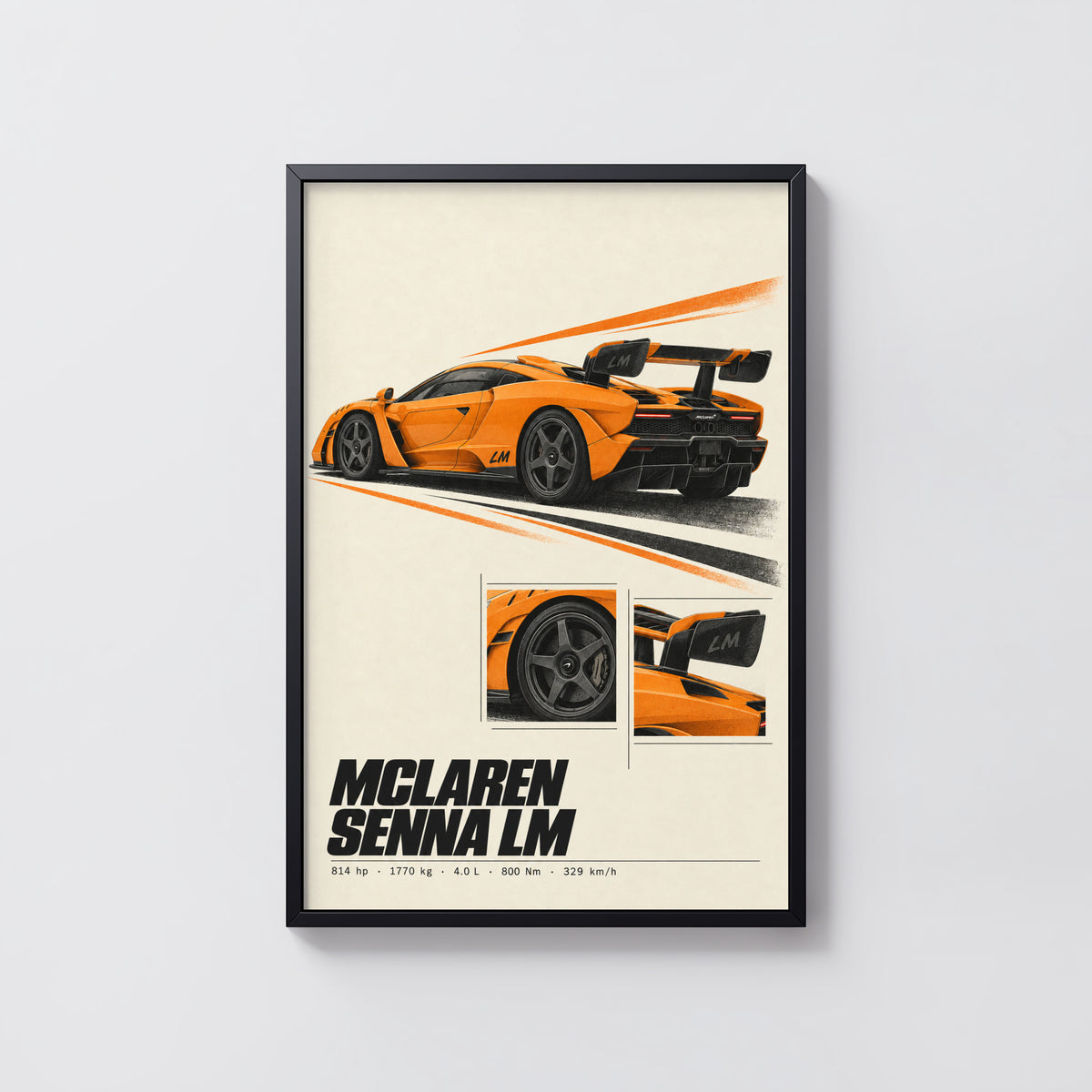 Vintage McLaren Senna LM Print, Supercar Wall Art