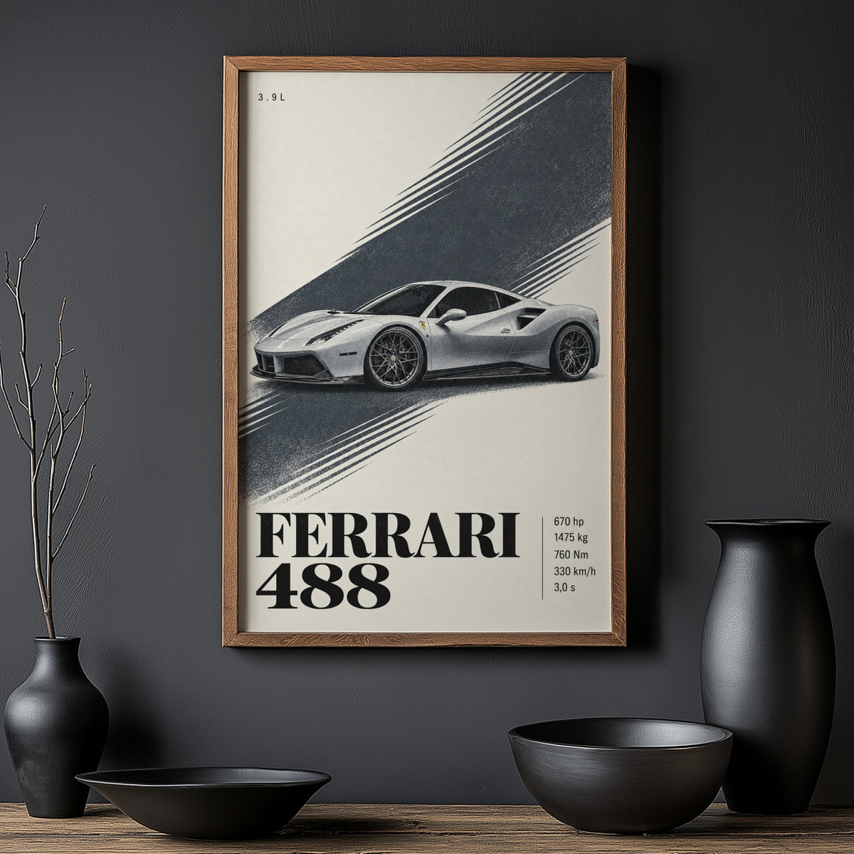 Vintage Ferrari 488 Print, Supercar Poster Wall Art
