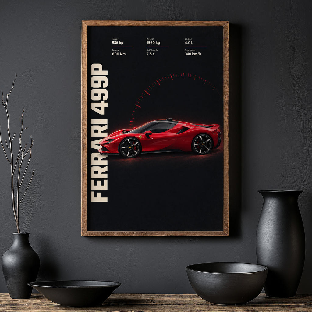 Vintage Ferrari 499P Print, Supercar Wall Art