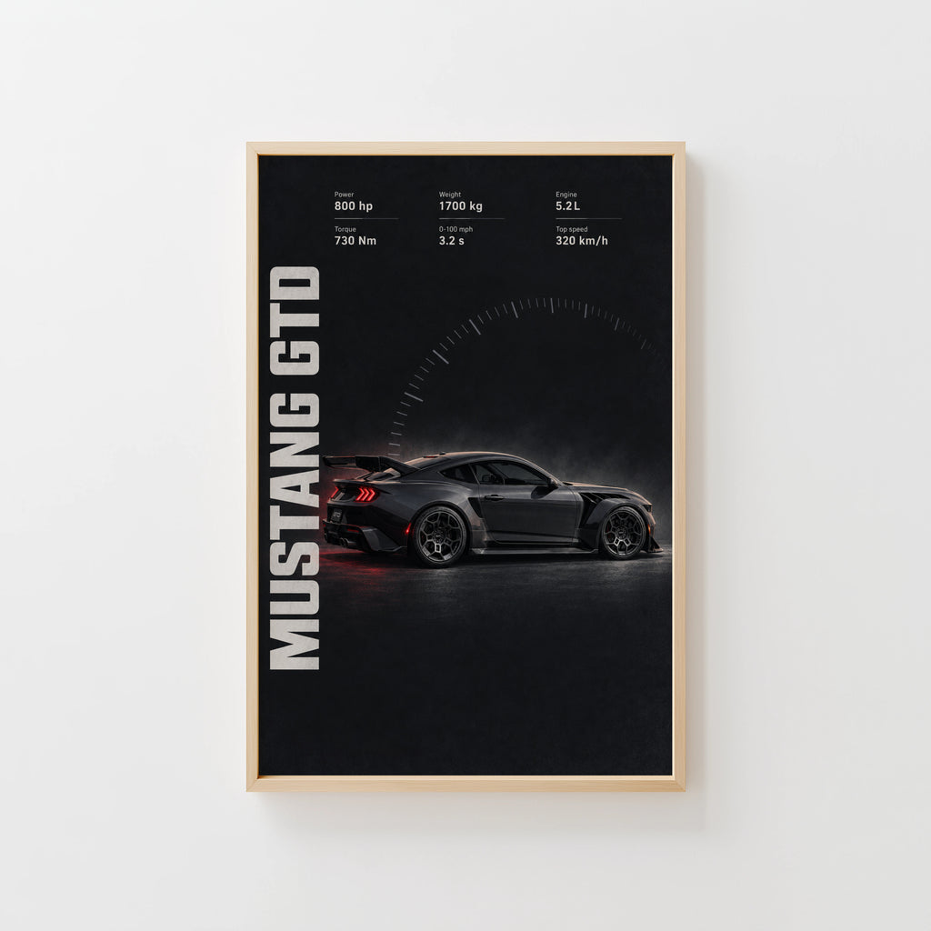 Vintage Mustang GTD Print, Muscle Car Wall Art