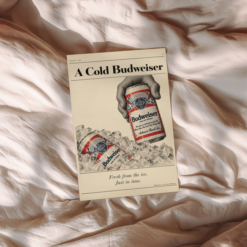 Vintage Budweiser Beer Print, Cold Ice Poster Wall Art