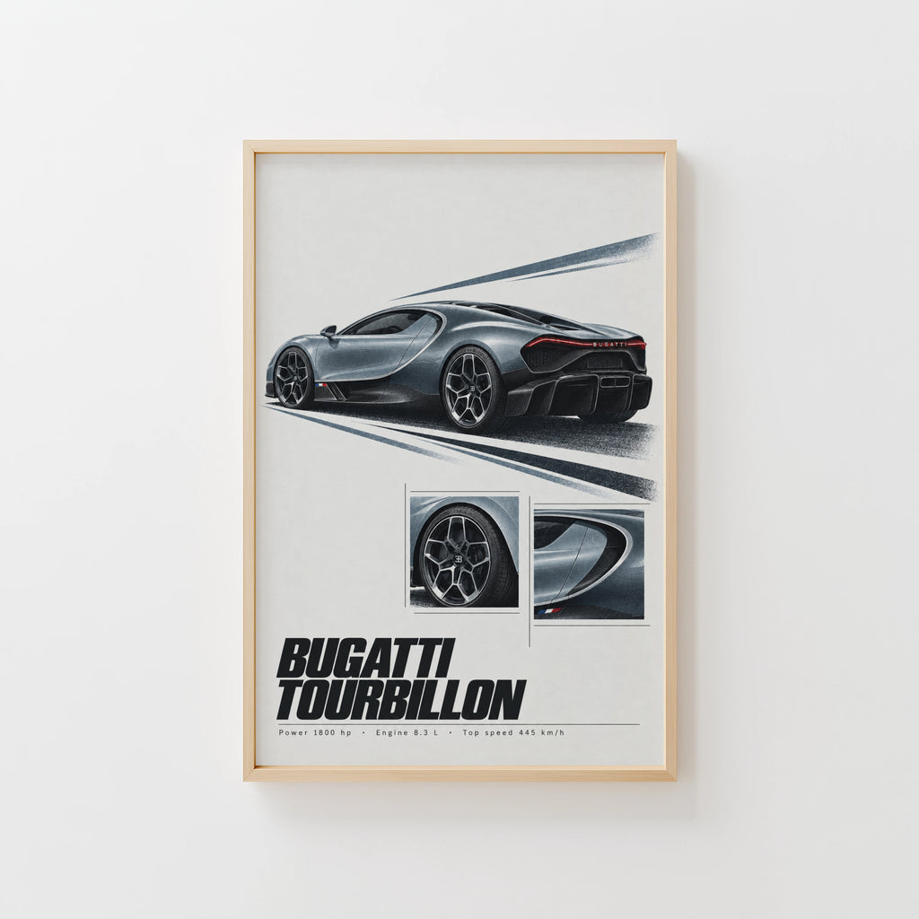 Vintage Bugatti Tourbillon Hypercar Print Wall Art
