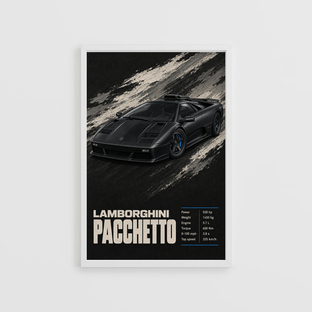 Vintage Lamborghini Pacchetto Print, Supercar Art