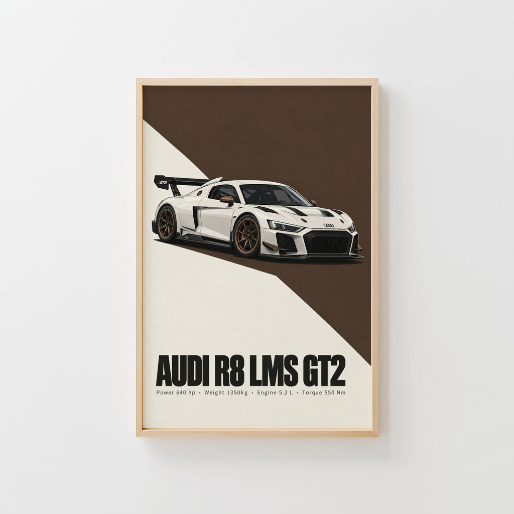 Vintage Audi R8 LMS GT2 Print, Race Car Wall Art