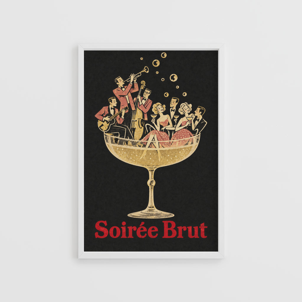 Vintage Champagne Print Poster, Jazz Band Bar Wall Art