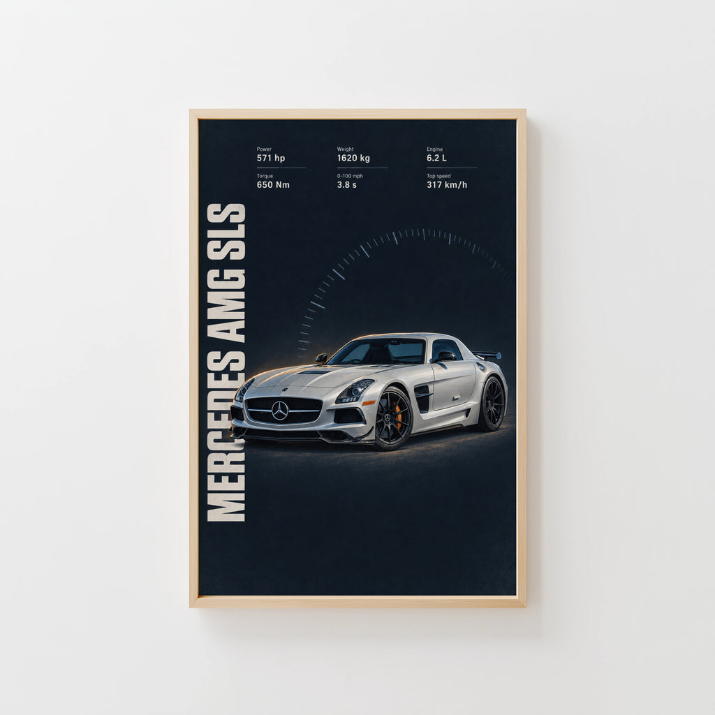 Vintage Mercedes AMG SLS Print, Car Wall Art