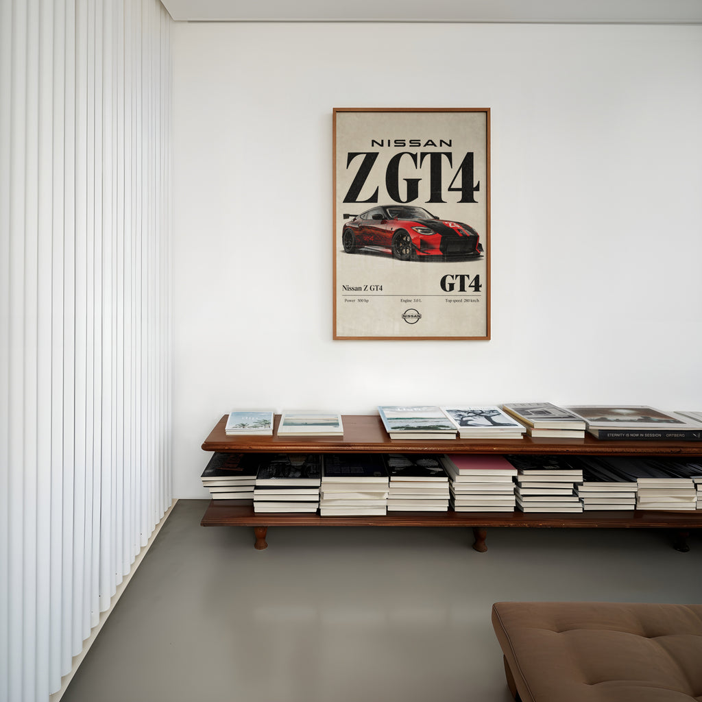 Vintage Nissan Z GT4 Print, Race Car Wall Art