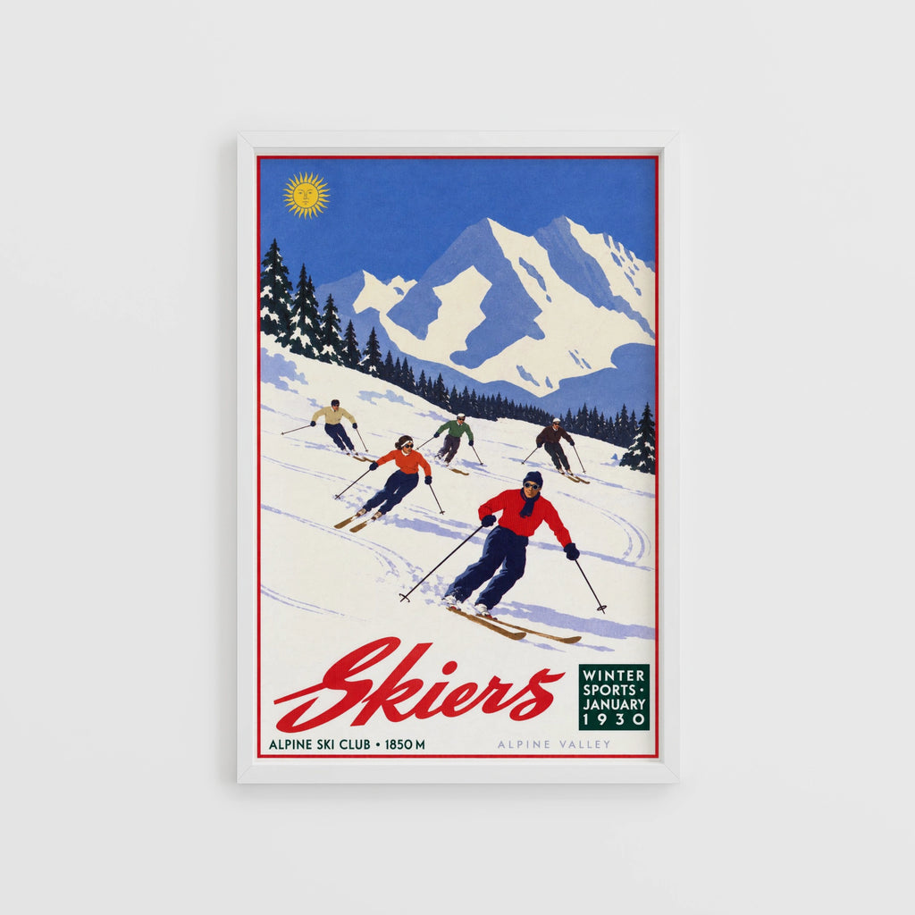 Vintage 1930 Alpine Ski Club Skiers Print, Winter Poster