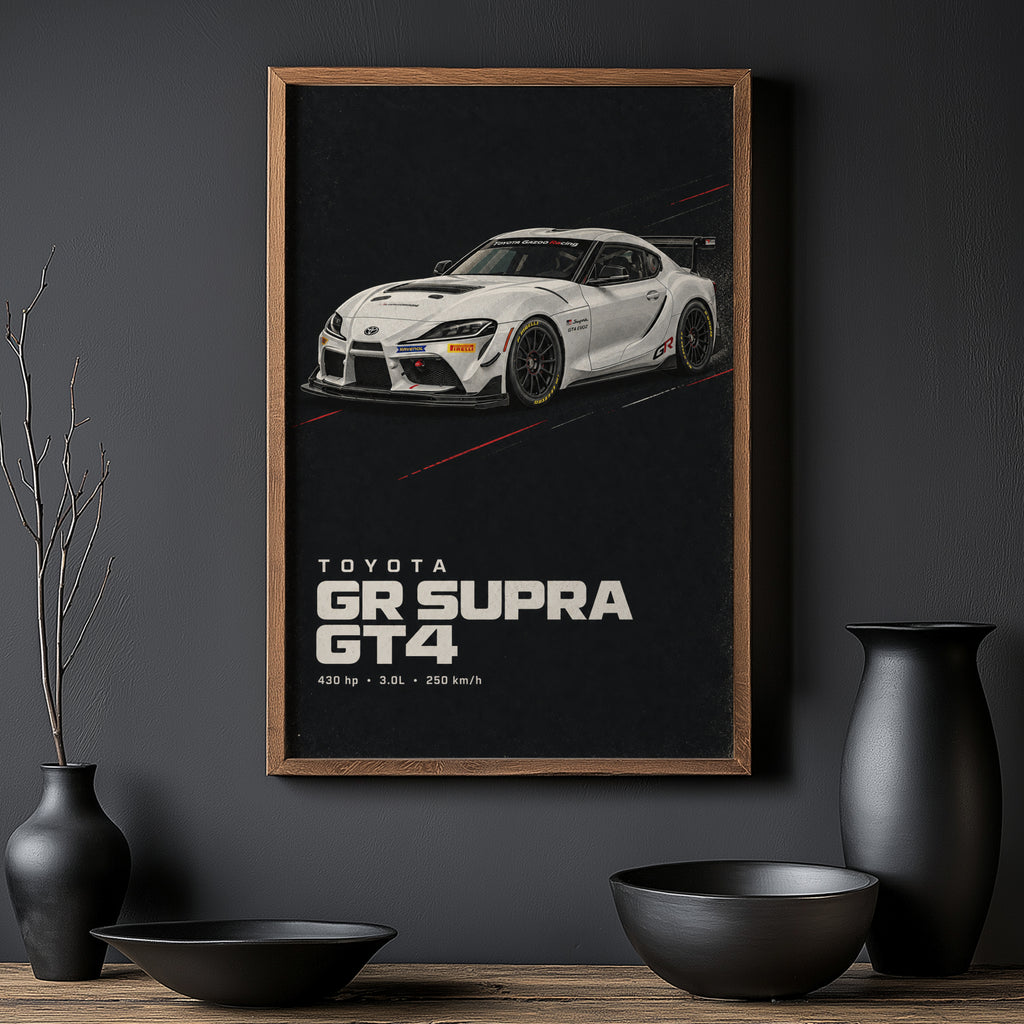 Vintage Toyota GR Supra GT4 Print, Race Car Art
